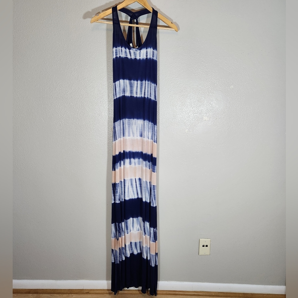 American Rag Maxi Dress Womens Small Racer Back Tie Dye Floor Length Blue Pink
